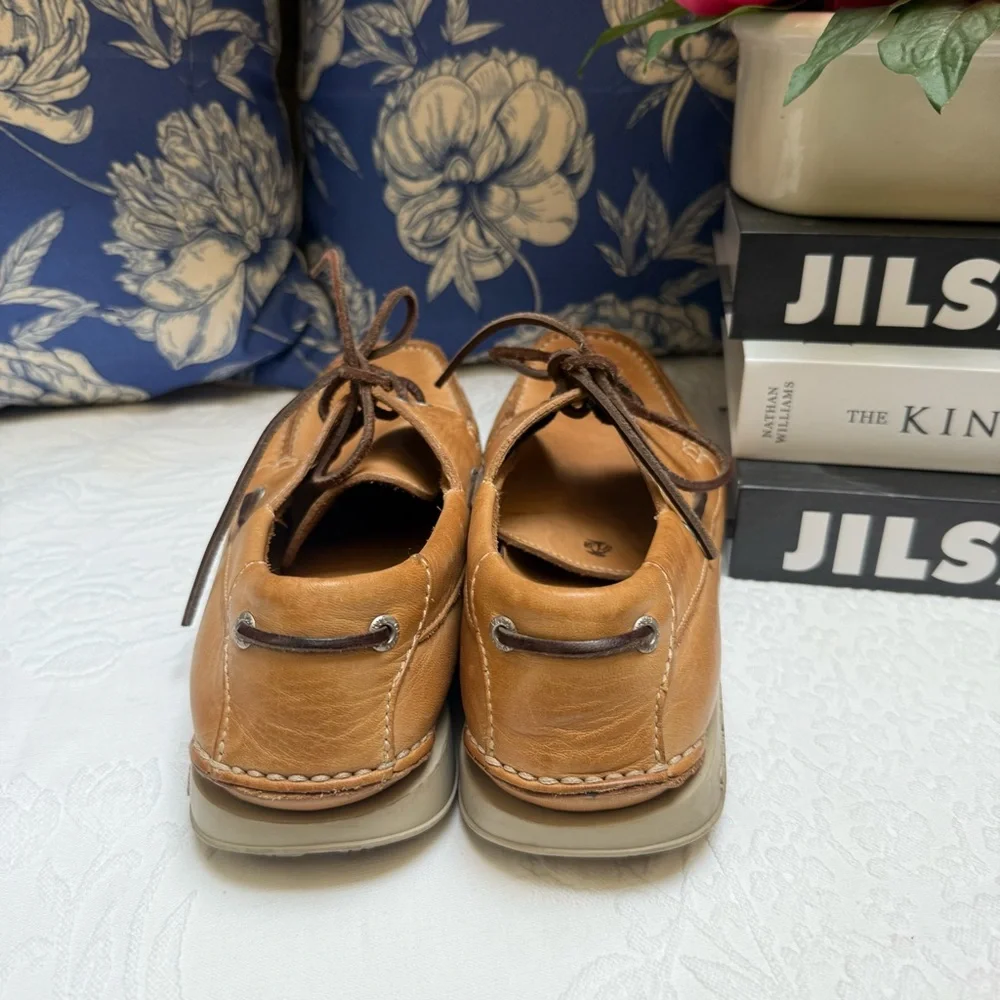 Tommy Bahama Tan and Brown Boat Shoes with Moccasin Construction